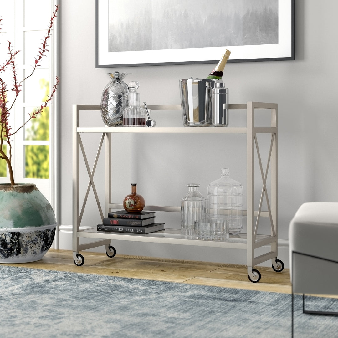 Nickel Steel And Glass Rolling Bar Cart