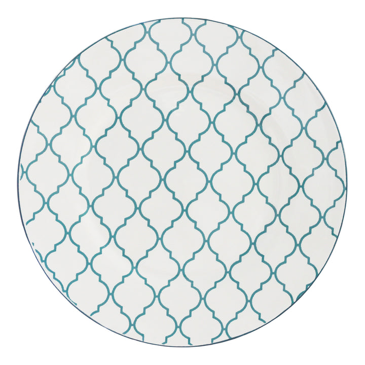 Turquoise Sixteen Piece Round Trellis Ceramic Service For Four Dinnerware Set