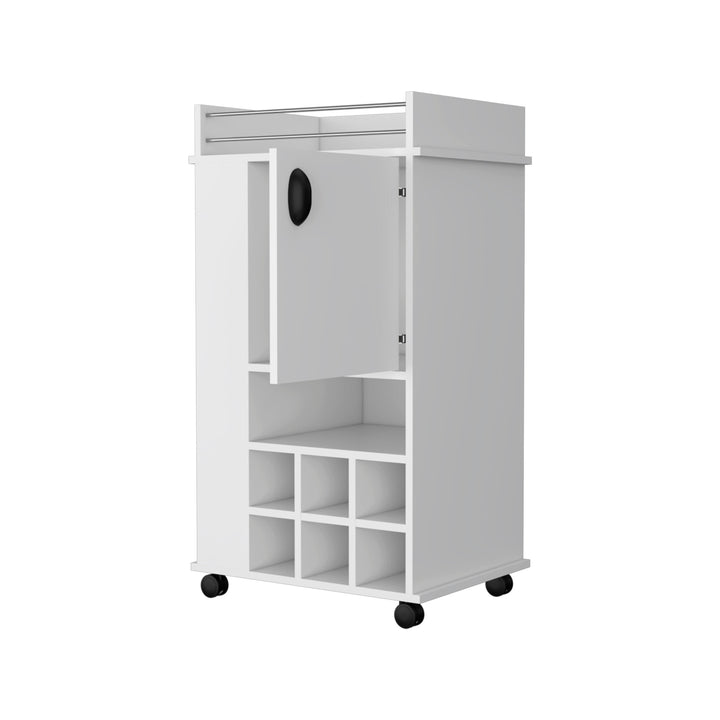 White Rolling Bar Cart With Wine Storage