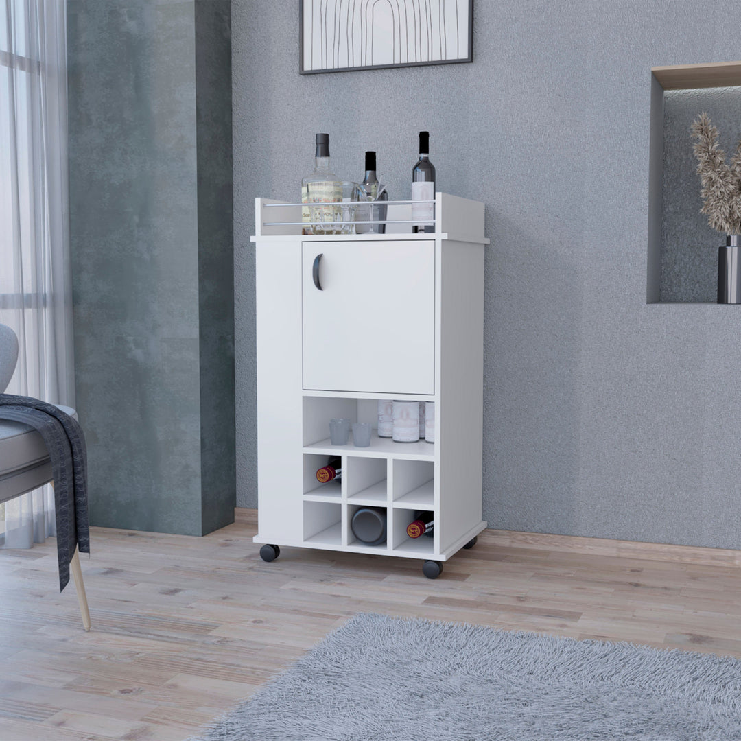 White Rolling Bar Cart With Wine Storage