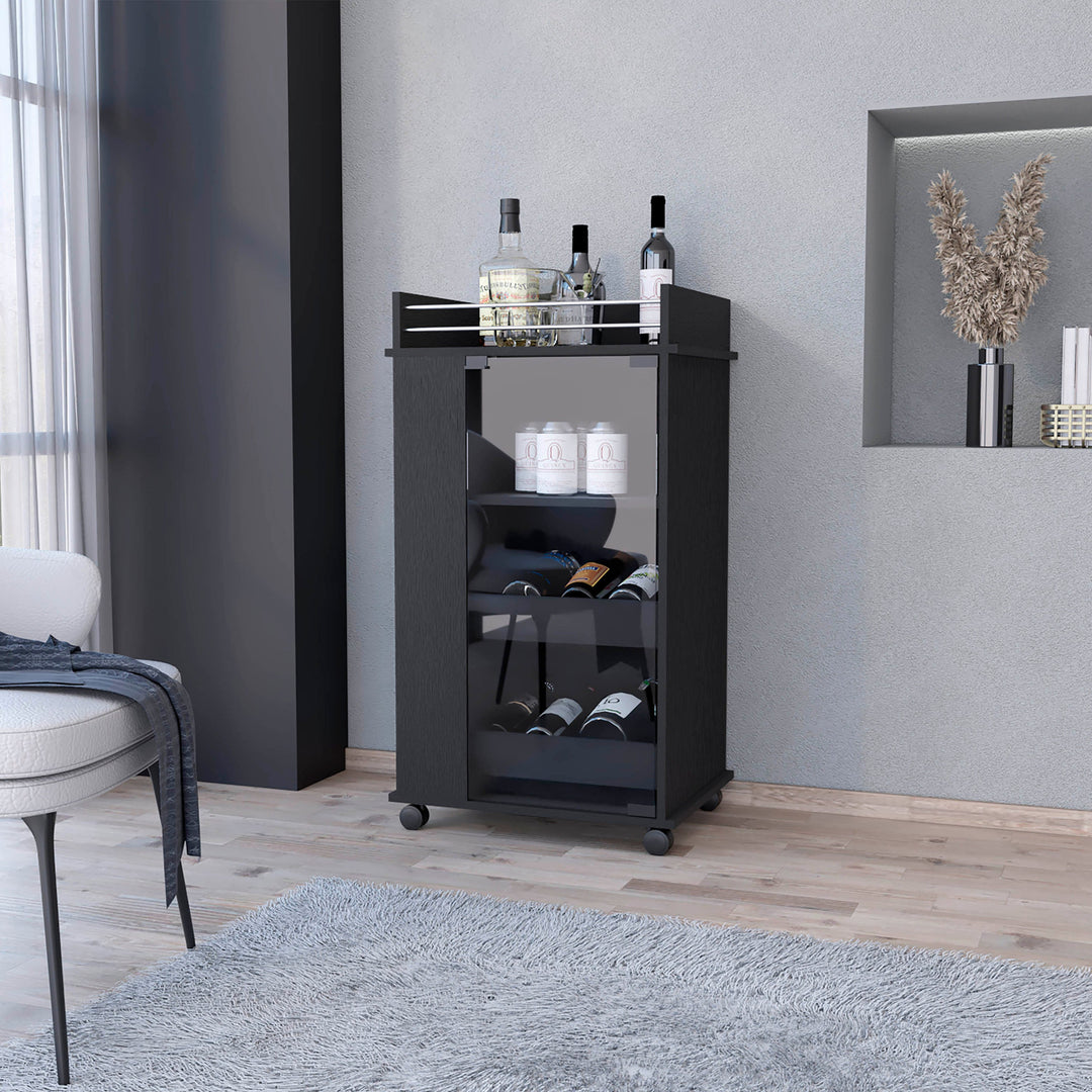 Black Rolling Bar Cart With Wine Storage