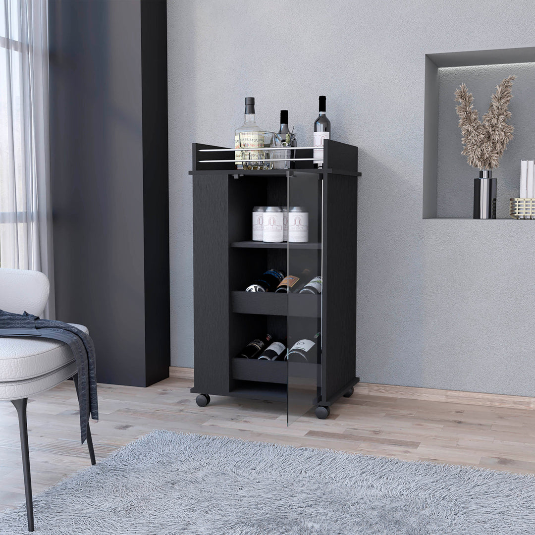 Black Rolling Bar Cart With Wine Storage