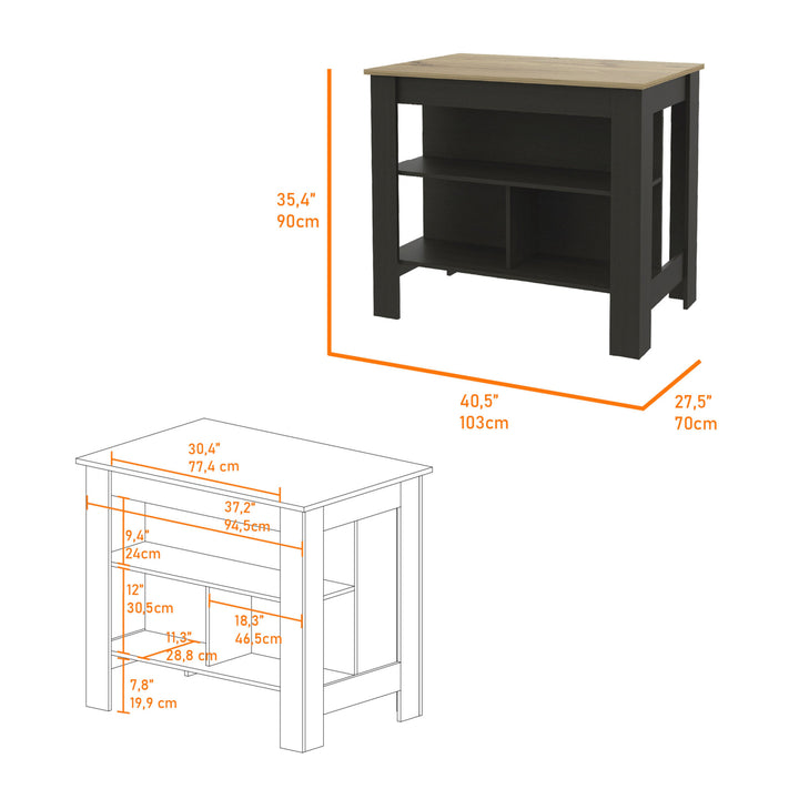 Black and Oak 41" Kitchen Island With Storage