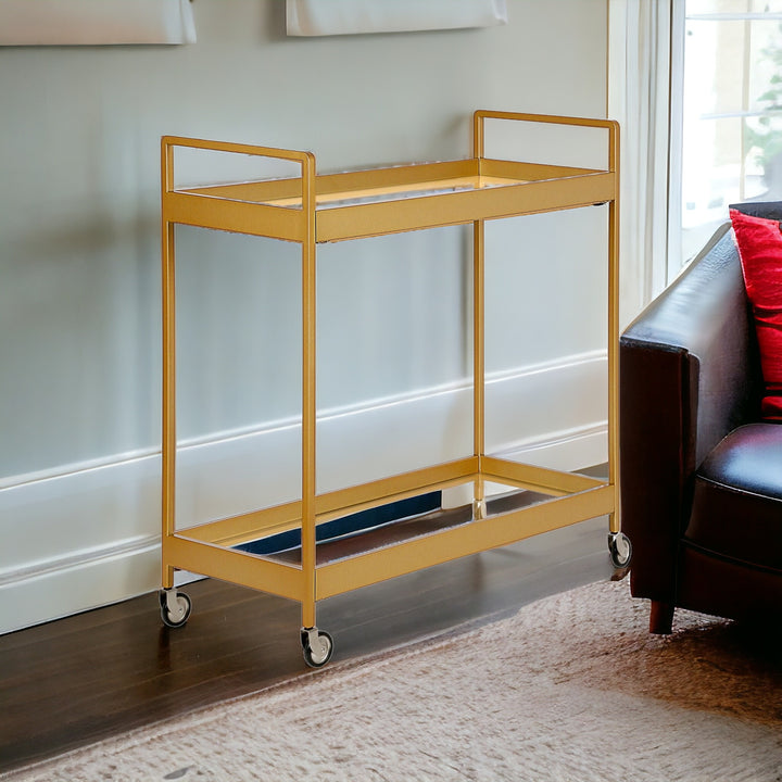 Brass Steel And Glass Rolling Bar Cart