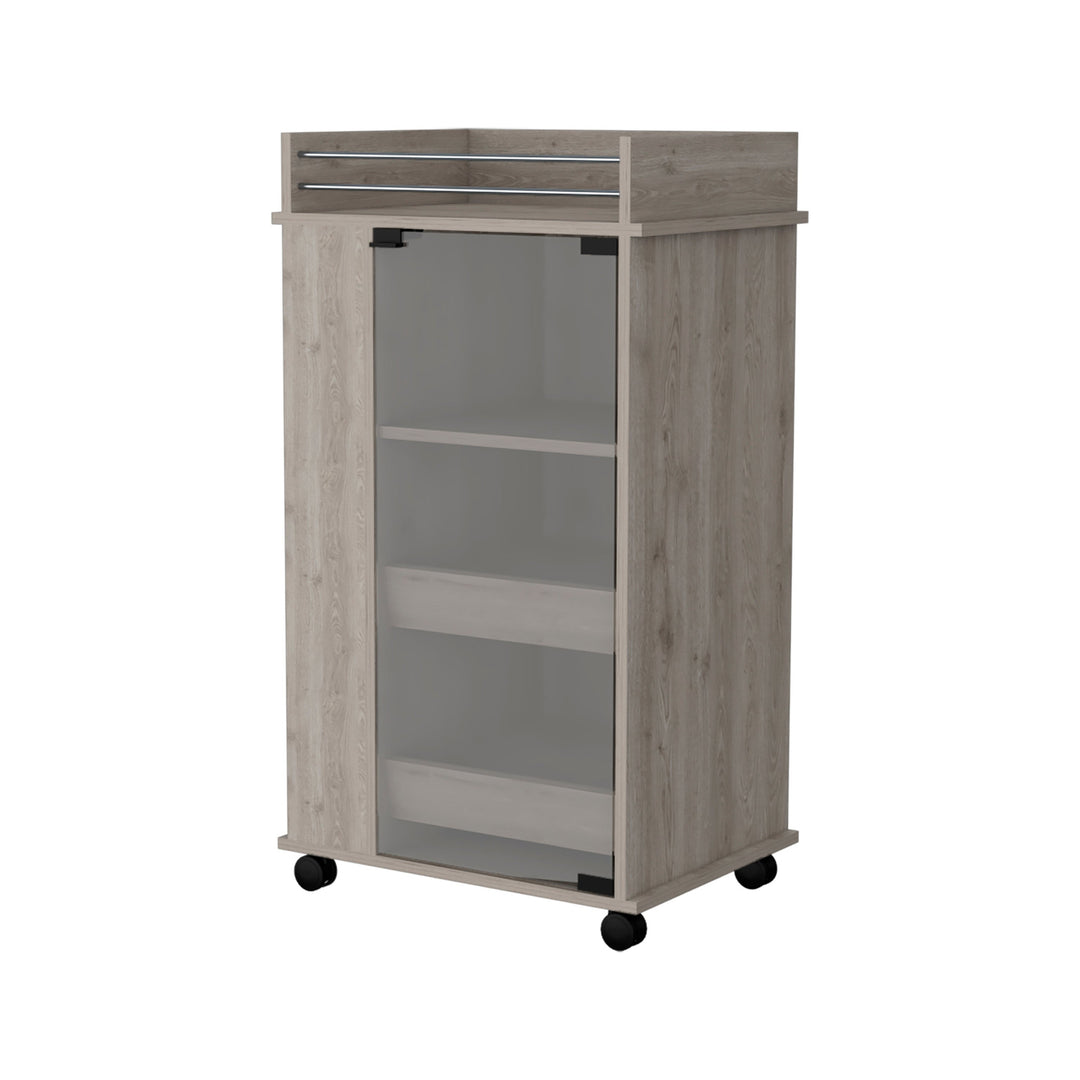 Light Gray Rolling Bar Cart With Wine Storage