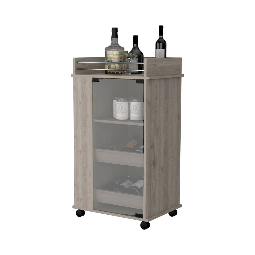 Light Gray Rolling Bar Cart With Wine Storage