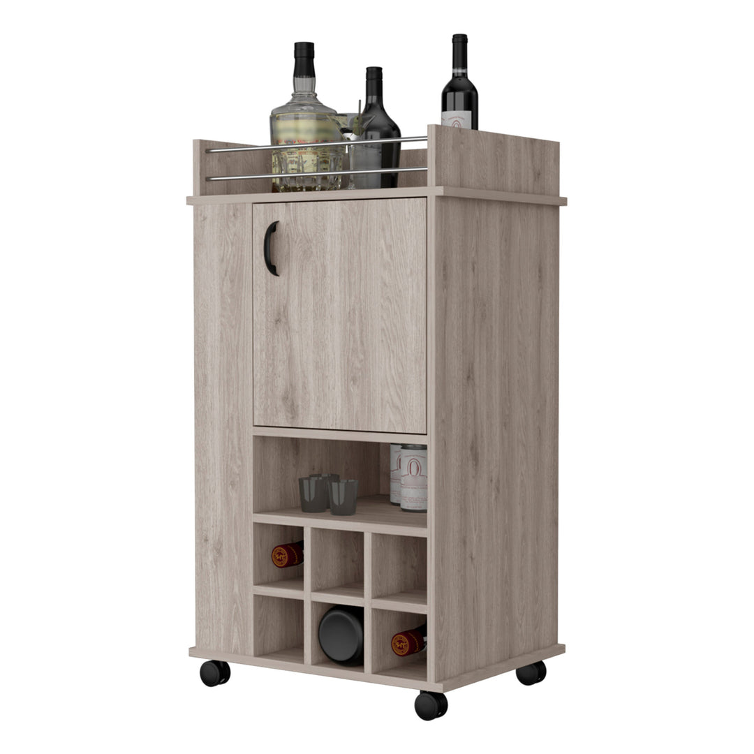 Light Gray Rolling Bar Cart With Wine Storage