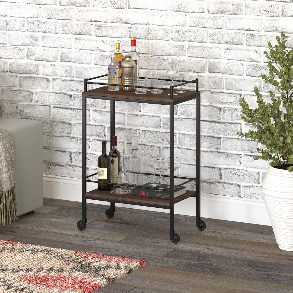 Brown Steel Rolling Bar Cart