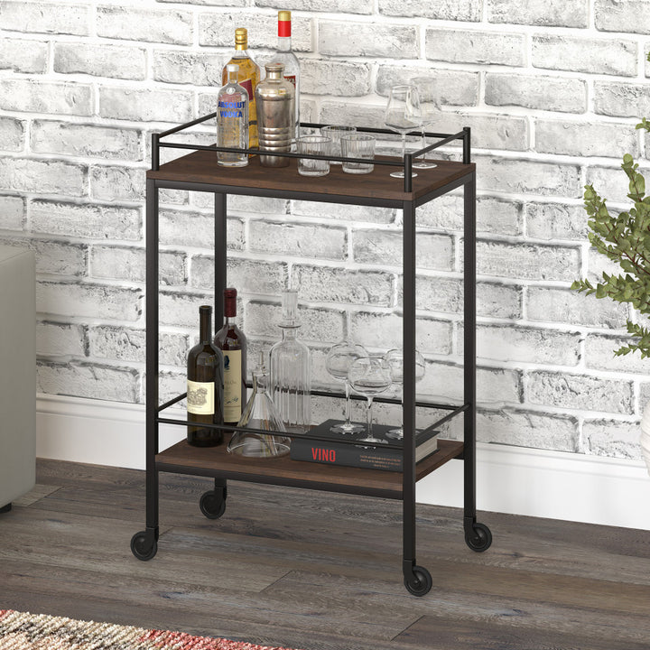 Brown Steel Rolling Bar Cart