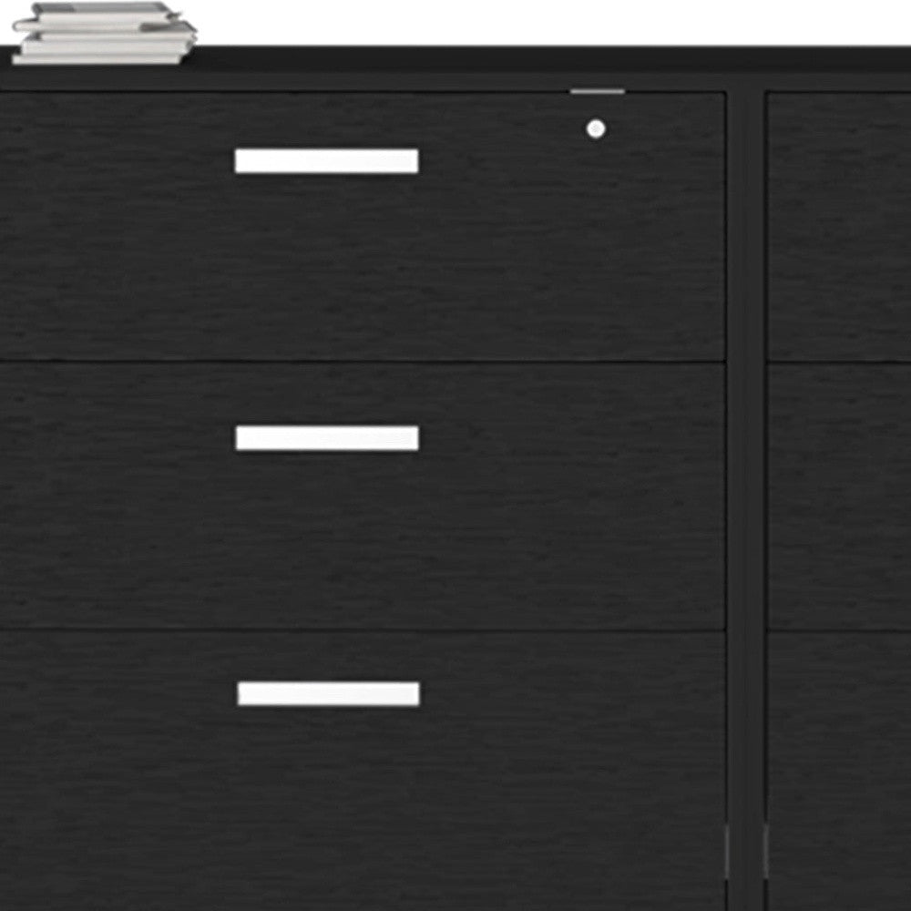 28" Black Wall mounted Accent Cabinet With Four Shelves And Six Drawers