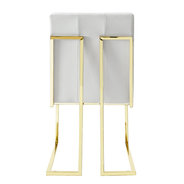 Set of Two Tufted White and Gold Upholstered Faux Leather Dining Side Chairs