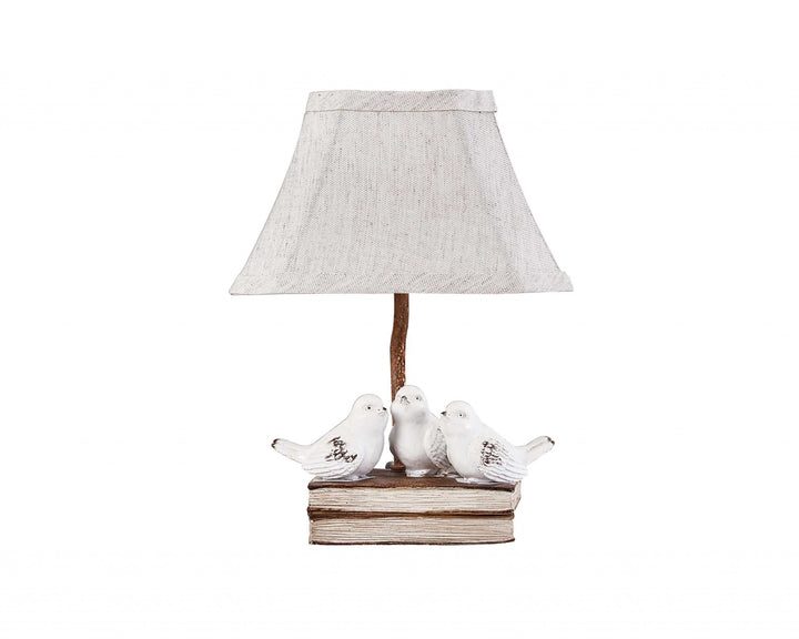 Three Feathered Friends Atop A Stack Of Books Accent Lamp