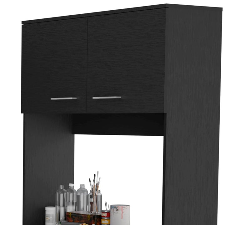 28" Black Wall mounted Accent Cabinet With Seven Shelves And Six Drawers