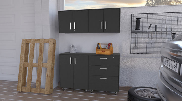 28" Black Wall mounted Accent Cabinet With Six Shelves And Three Drawers