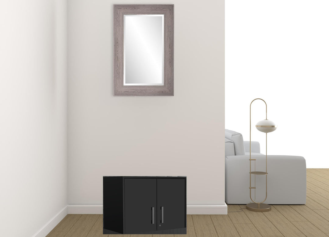 28" Black Wall mounted Accent Cabinet With Six Shelves And Three Drawers