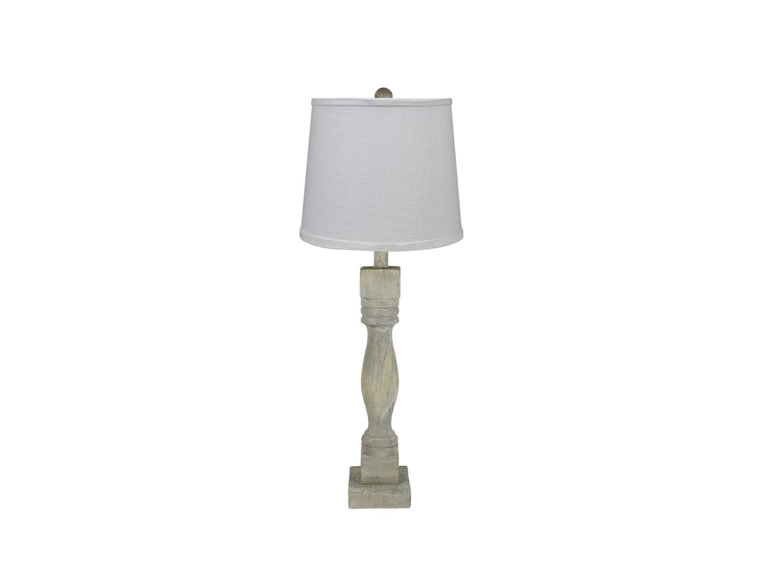 Distressed Washed Wood Finish Table Lamp With Crisp White Shade