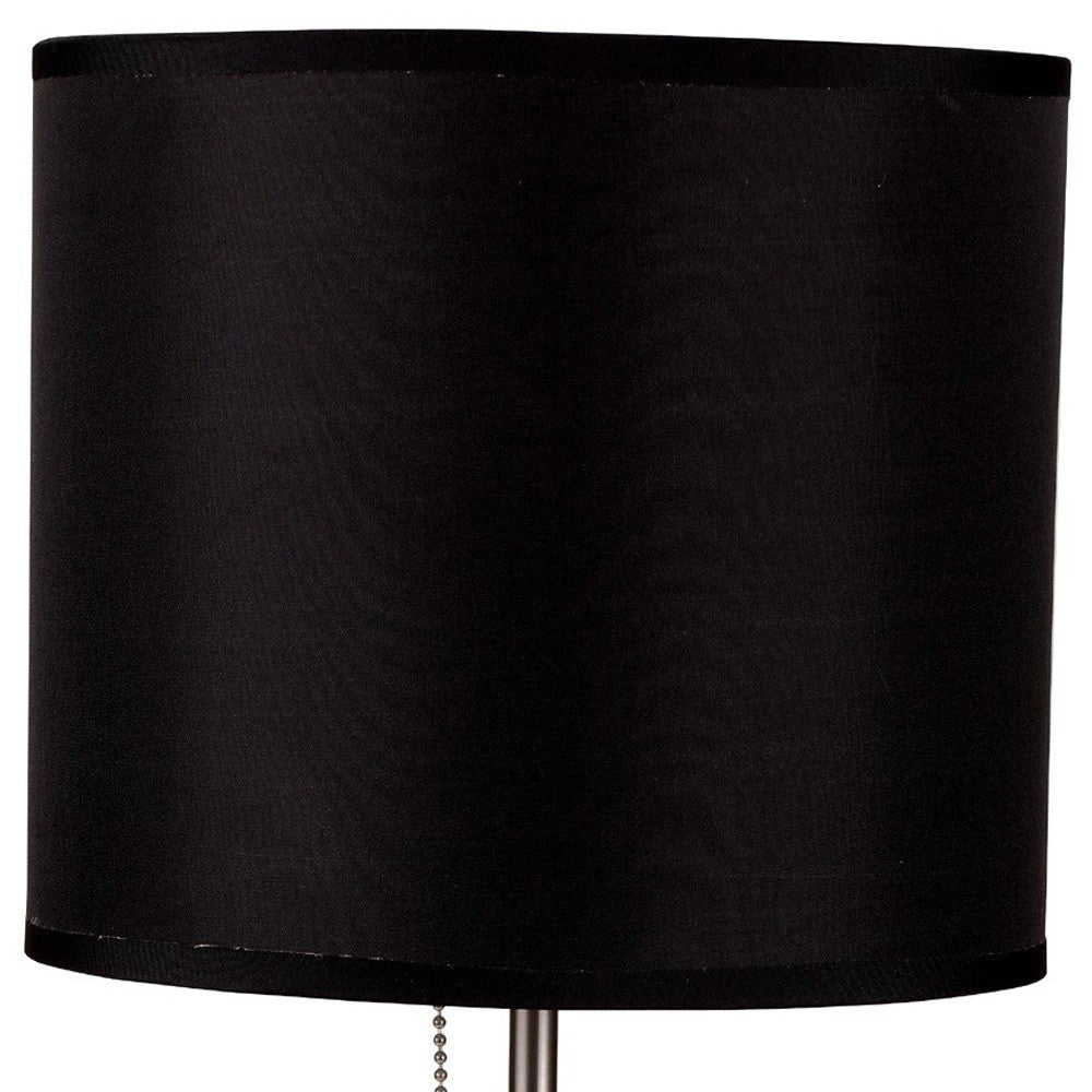 16" Silver Metal Candlestick Table Lamp With Black Classic Drum Shade