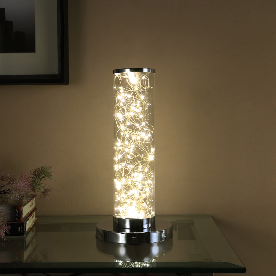 13" Silver Metal Column LED Table Lamp