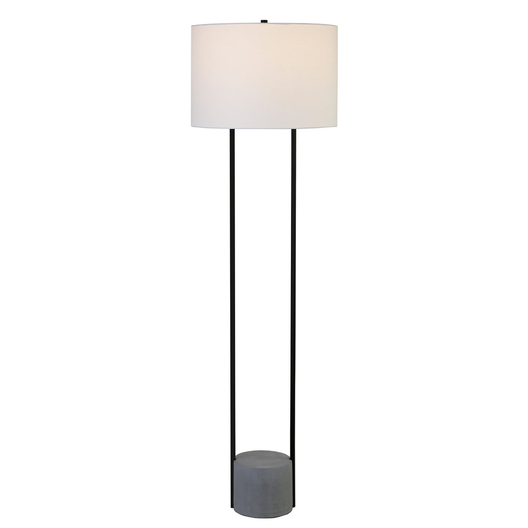 65" Black Column Floor Lamp With White Frosted Glass Drum Shade