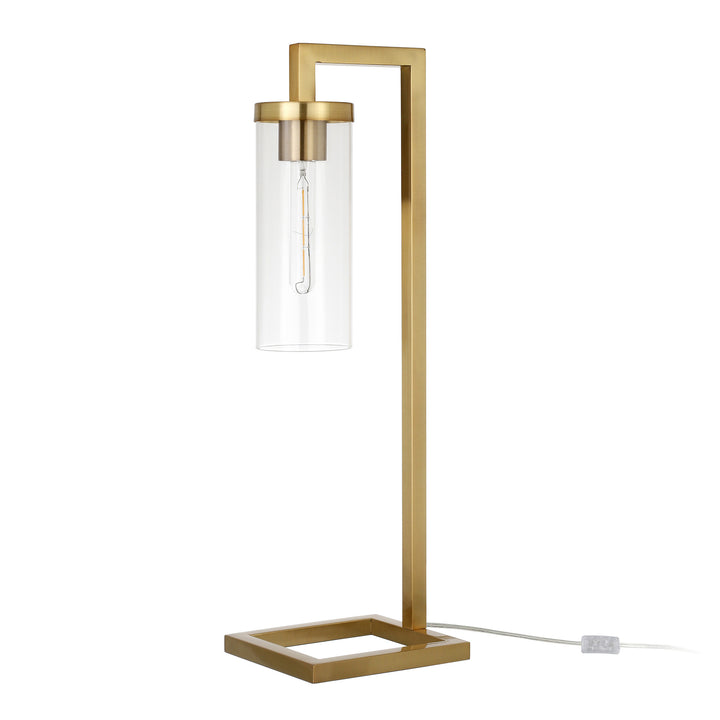 26" Brass Metal Arched Table Lamp With Clear Cylinder Shade