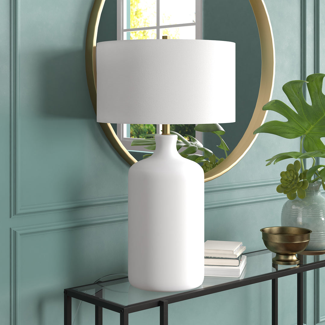 29" White Ceramic Table Lamp With White Drum Shade