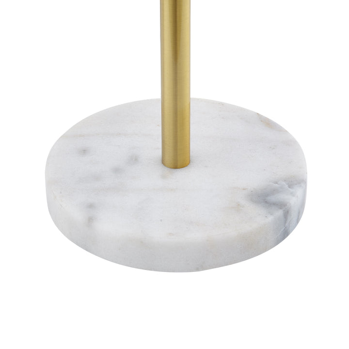 58" Gold and White Two Light Floor Lamp With Brass Bell Shades