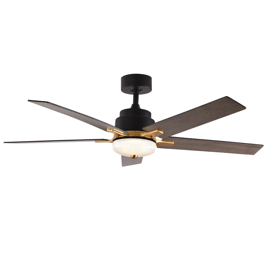 52" Black and Gold And Dark Brown Propeller Five Blade Dimmable Remote Control Integrated Light Ceiling Fan