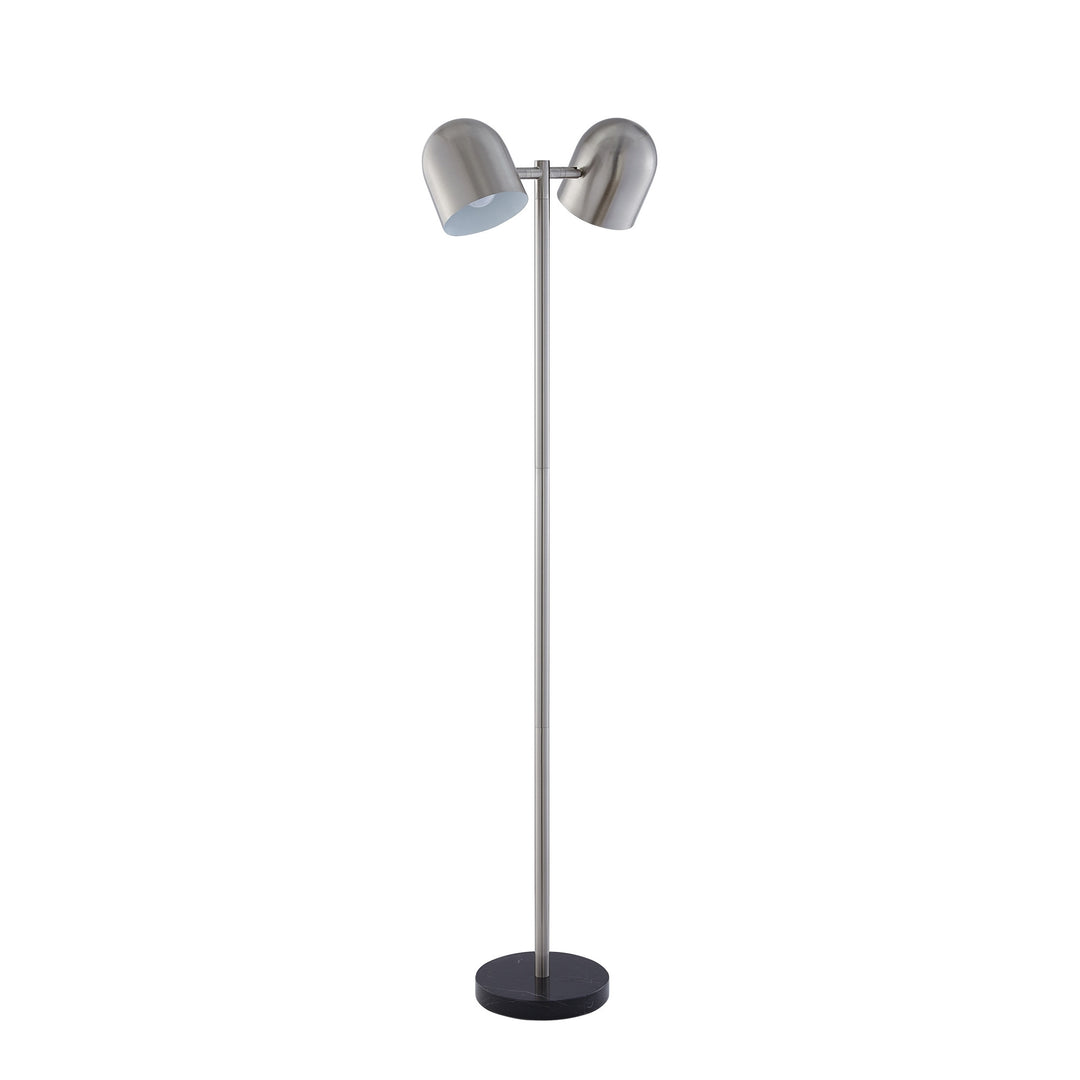 58" Chrome and Black Two Light Floor Lamp With Silver Bell Shade