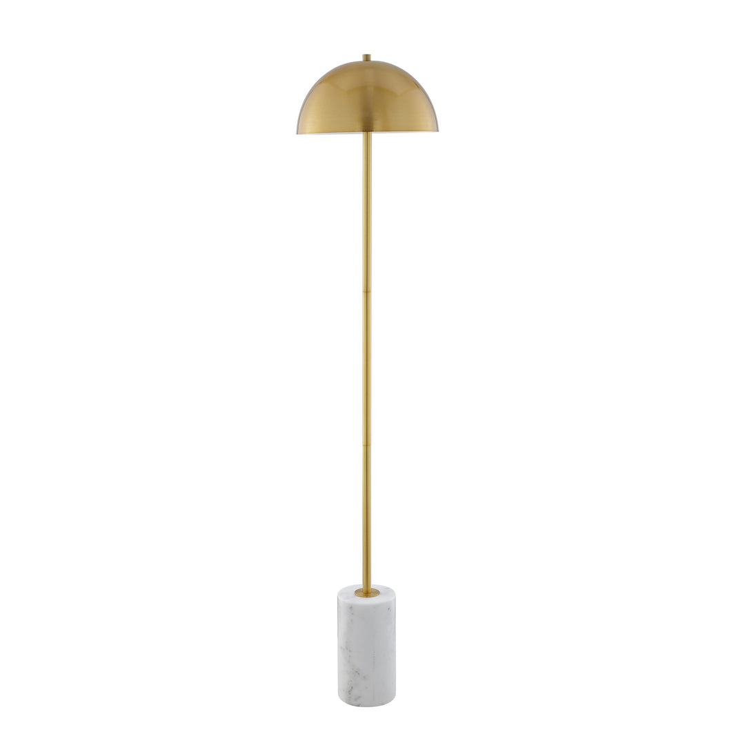 65" Gold and White Floor Lamp With Brass Dome Shade