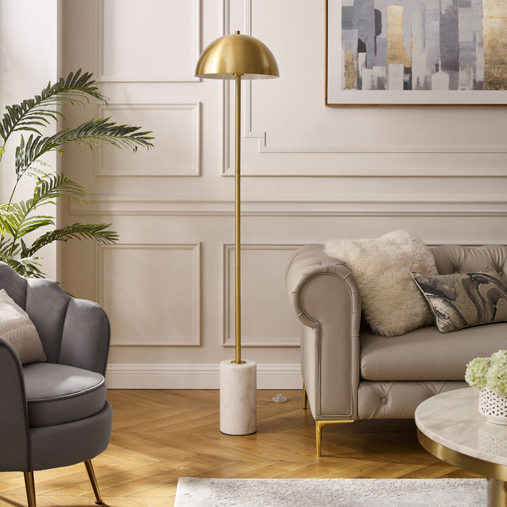 65" Gold and White Floor Lamp With Brass Dome Shade