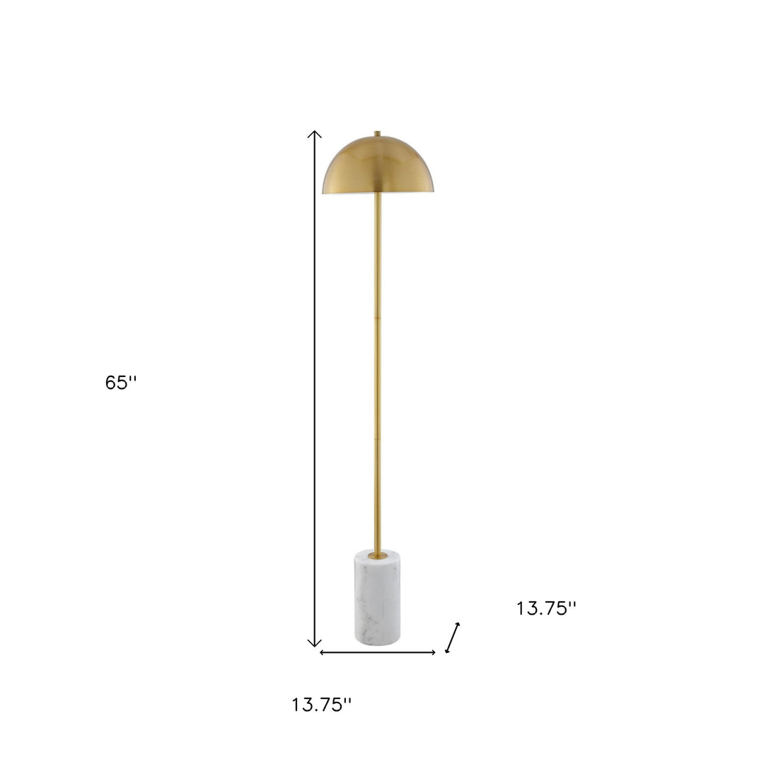 65" Gold and White Floor Lamp With Brass Dome Shade