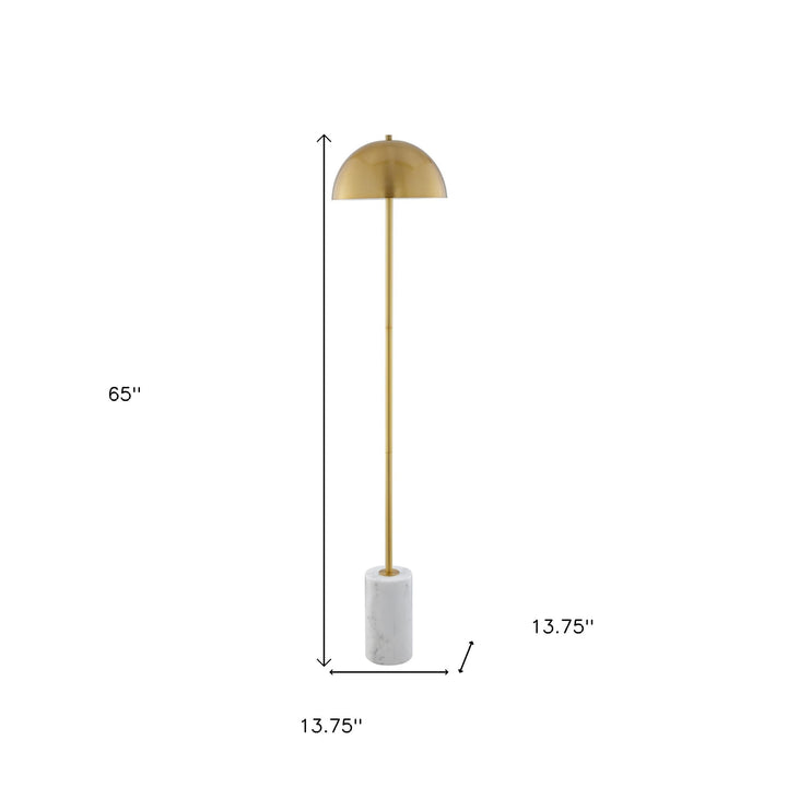 65" Gold and White Floor Lamp With Brass Dome Shade