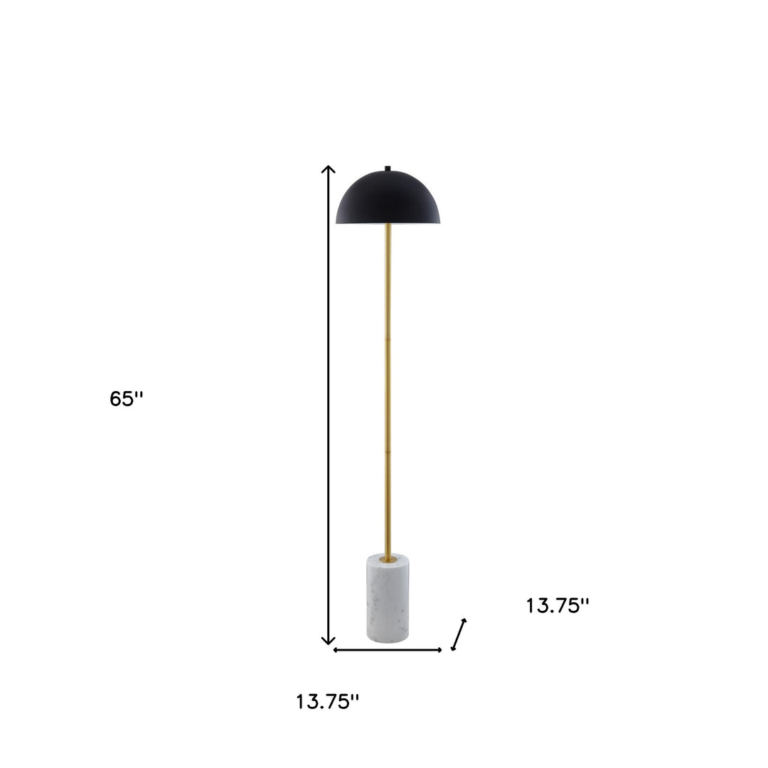 65" Gold and White Floor Lamp With Black Dome Shade