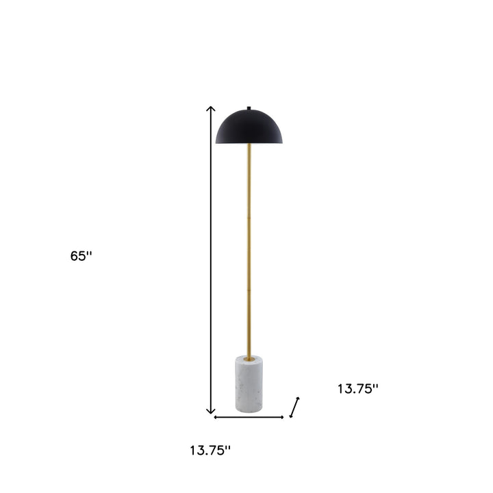 65" Gold and White Floor Lamp With Black Dome Shade