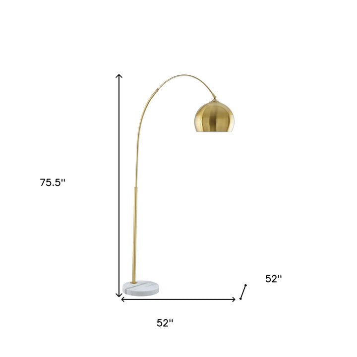 76" Brass Arched Floor Lamp With Brass Dome Shade