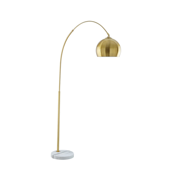 76" Brass Arched Floor Lamp With Brass Dome Shade