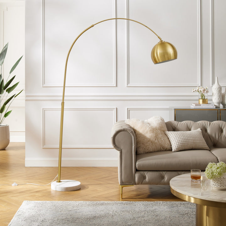 76" Brass Arched Floor Lamp With Brass Dome Shade