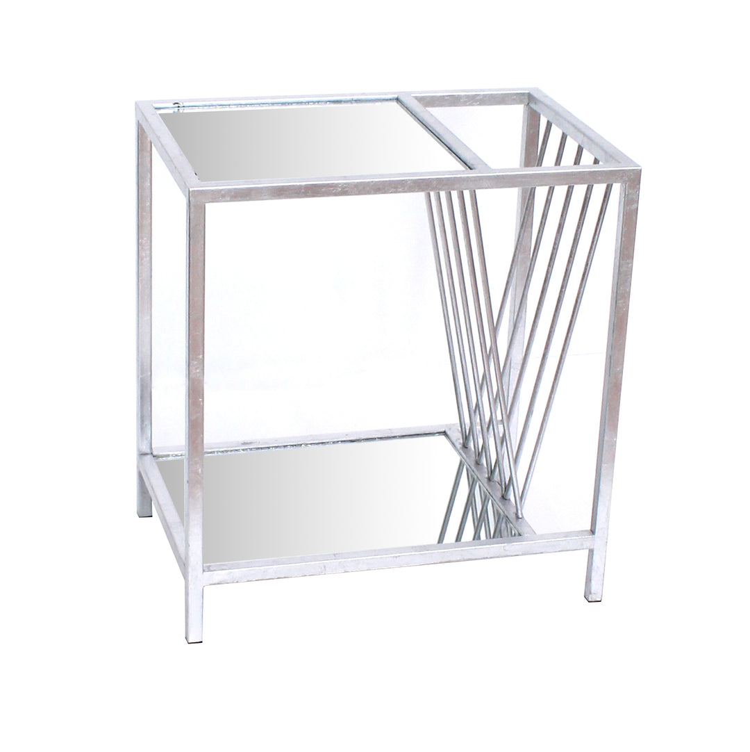 24" Silver Metal End Table with shelf