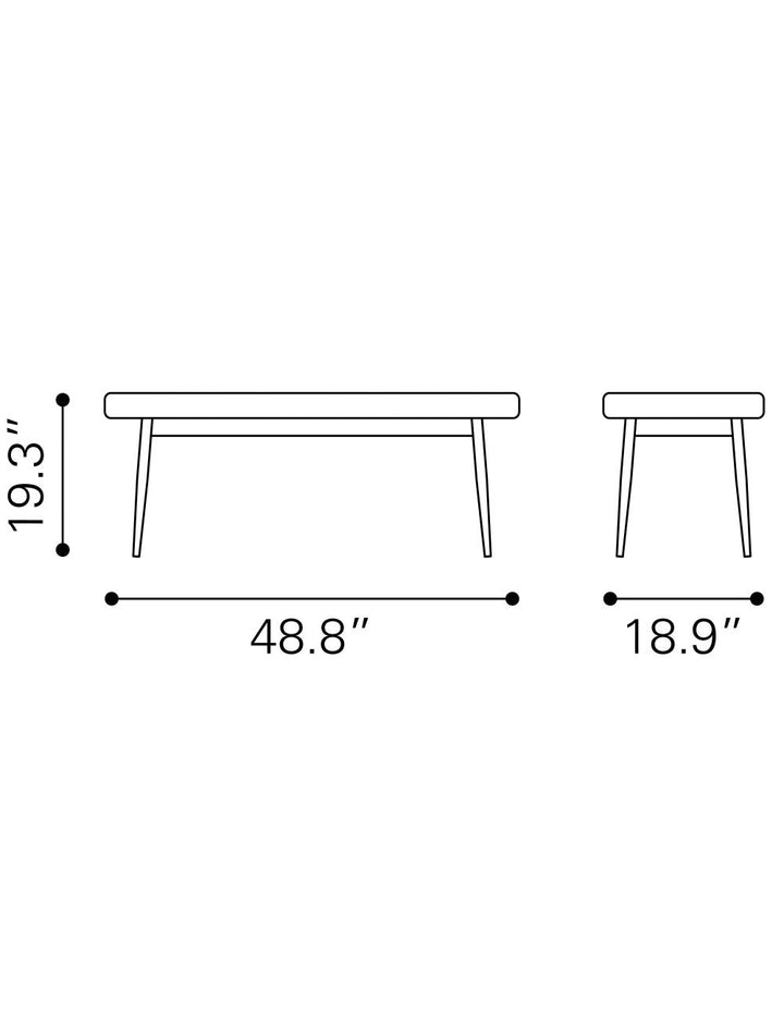 49" Gray and Black Upholstered Velvet Bench