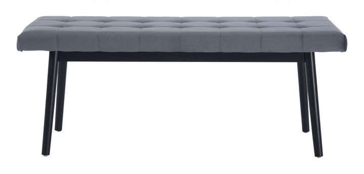 49" Gray and Black Upholstered Velvet Bench