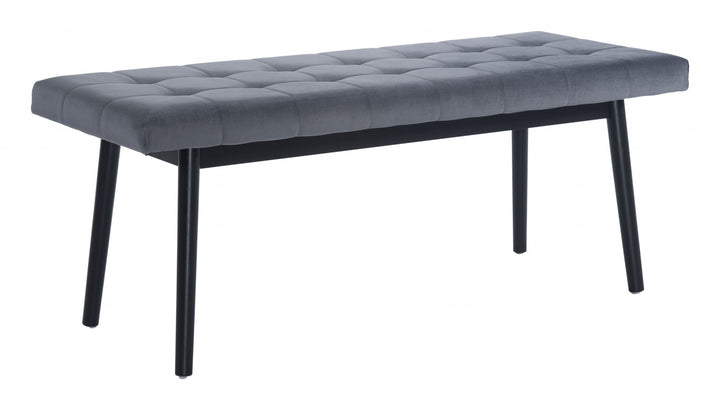 49" Gray and Black Upholstered Velvet Bench