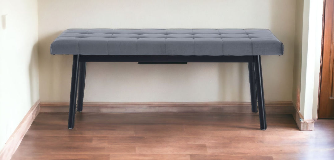 49" Gray and Black Upholstered Velvet Bench