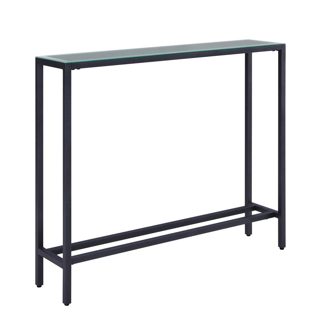 36" Black and Gunmetal Mirrored Glass Console Table