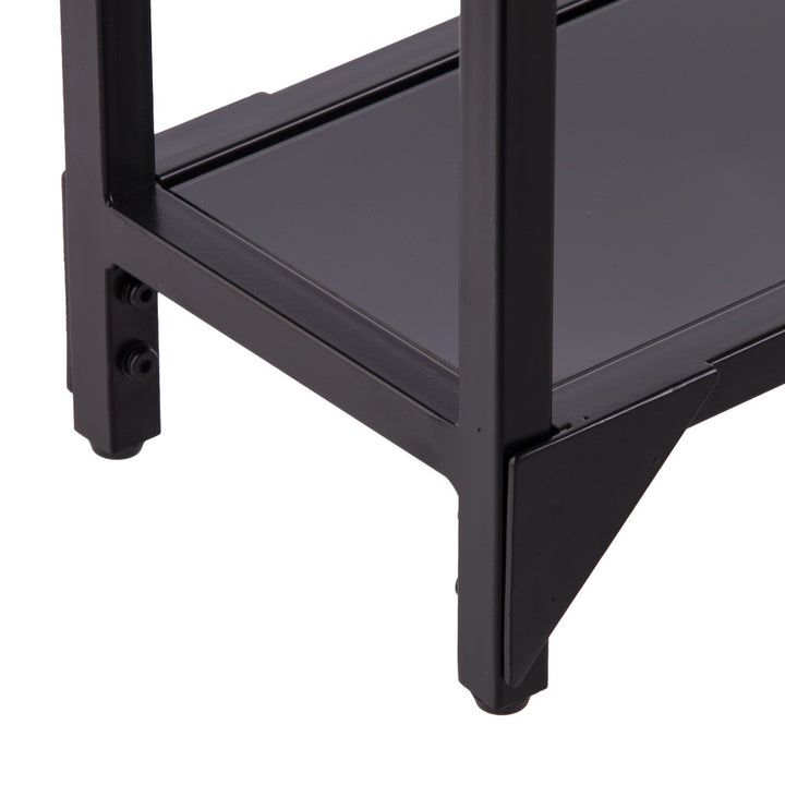 56" Clear and Black Glass Floor Shelf Console Table With Storage