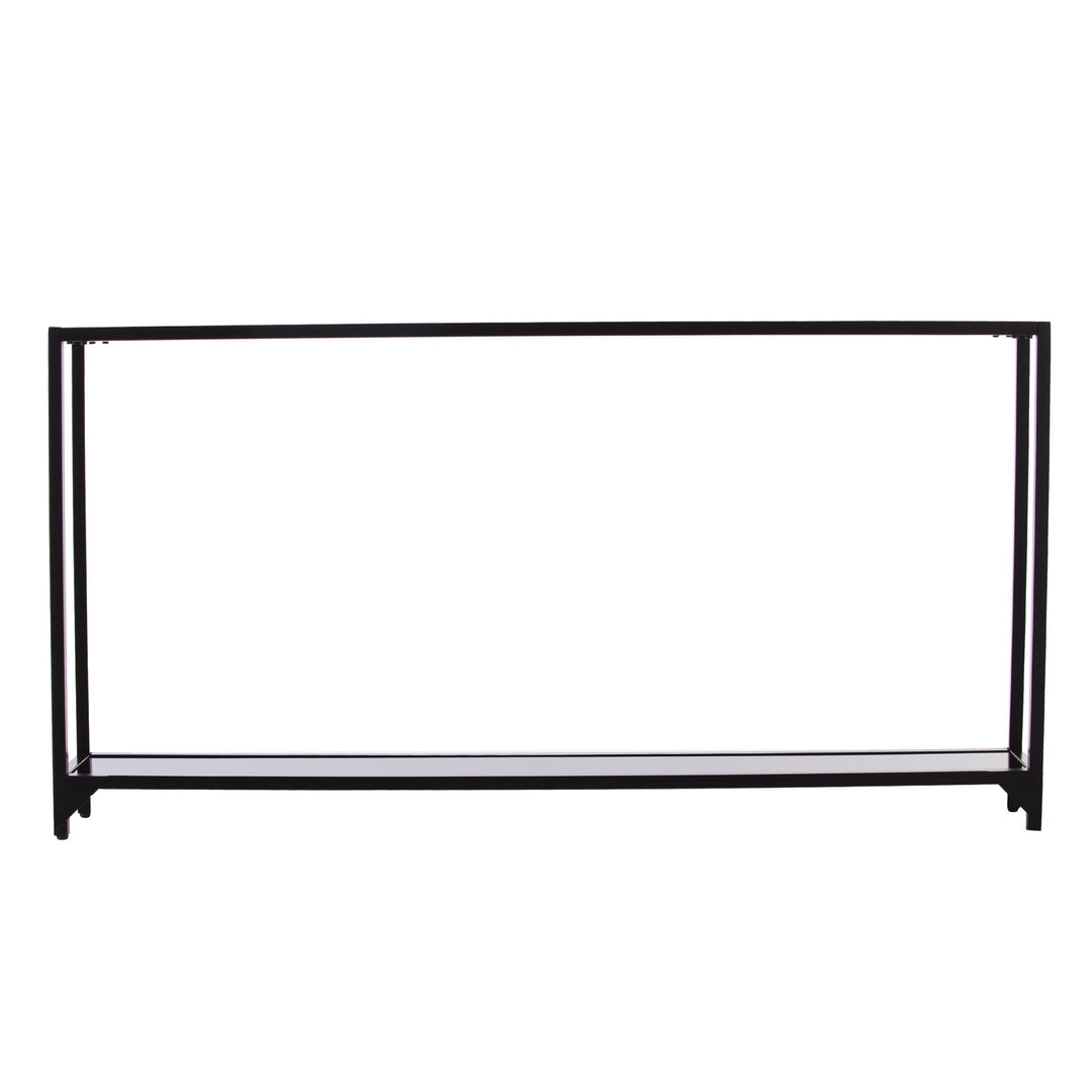 56" Clear and Black Glass Floor Shelf Console Table With Storage