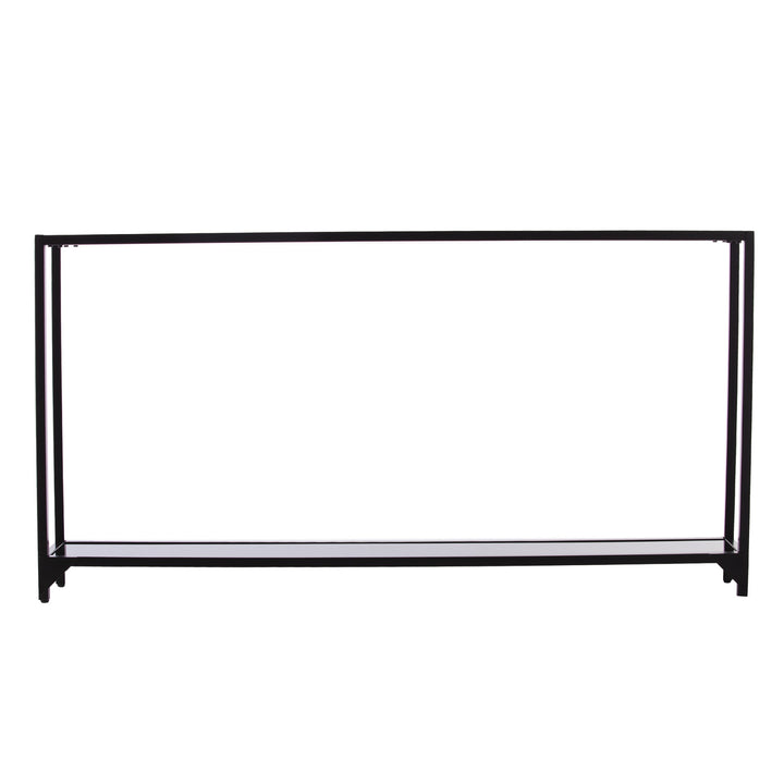 56" Clear and Black Glass Floor Shelf Console Table With Storage