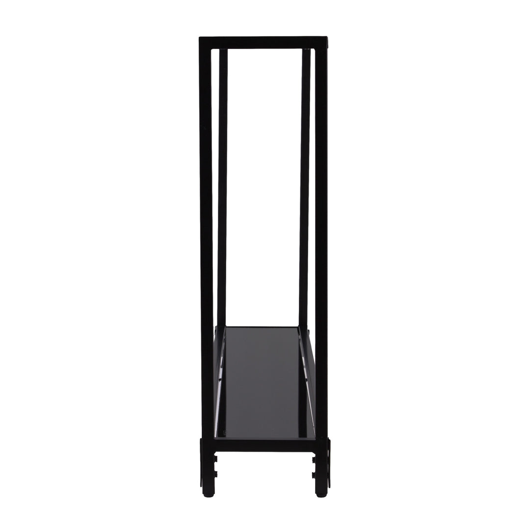 56" Clear and Black Glass Floor Shelf Console Table With Storage