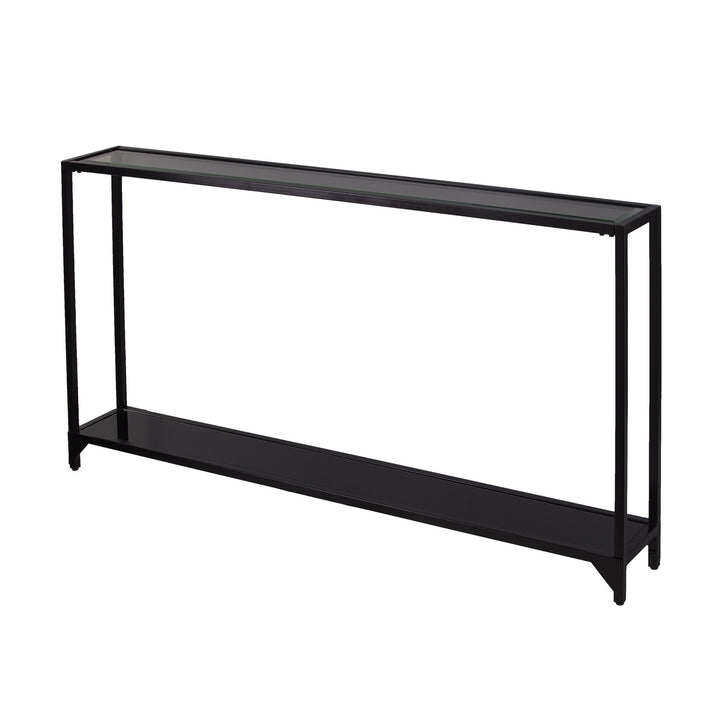 56" Clear and Black Glass Floor Shelf Console Table With Storage