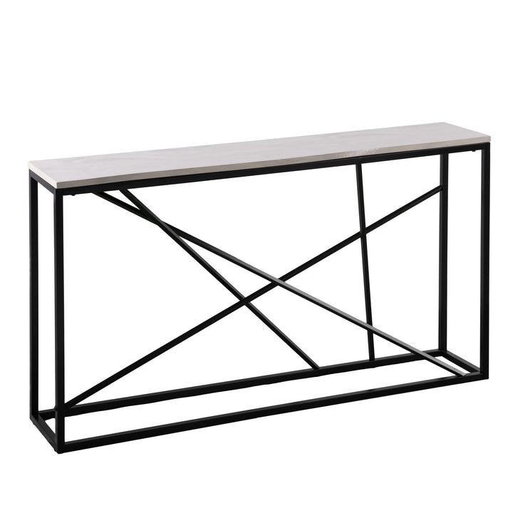 52" White and Black Faux Marble Frame Console Table