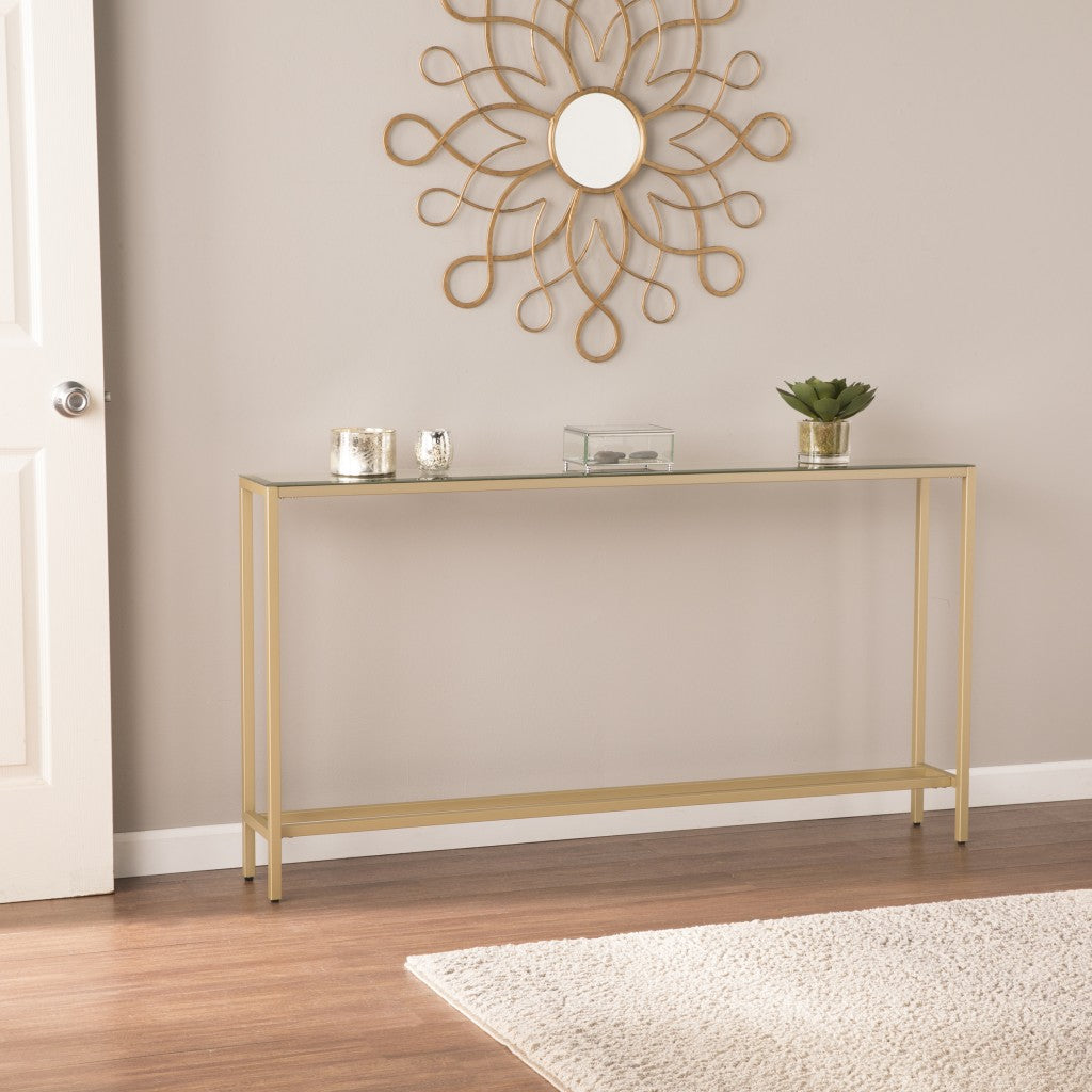 56" Silver and Gold Mirrored Glass Console Table